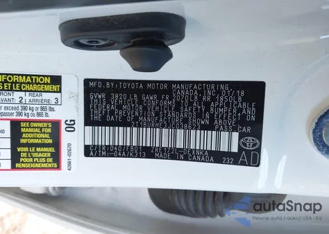 2018 Toyota Corolla Le from USA, damaged, VIN 2T1BURHE3JC038623